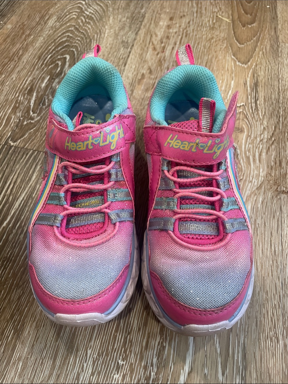 Skechers Pink and Aqua Heart-Lights Kids Sneakers